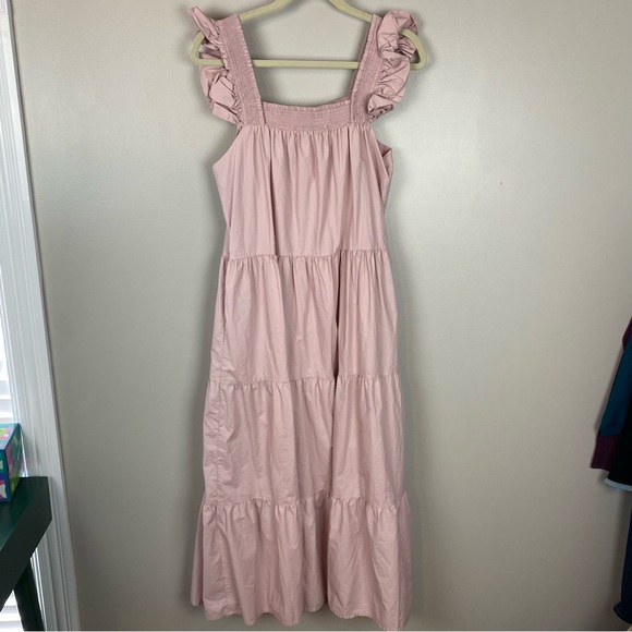 English Factory Tiered Midi Dress in dust pink pockets - Picture 7 of 10
